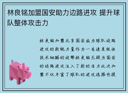 林良铭加盟国安助力边路进攻 提升球队整体攻击力 林良铭加盟国安助力边路进攻 提升球队整体攻击力