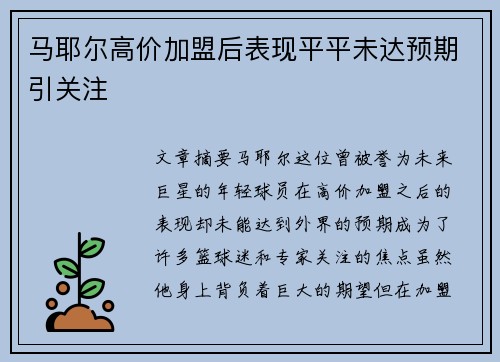 马耶尔高价加盟后表现平平未达预期引关注 马耶尔高价加盟后表现平平未达预期引关注